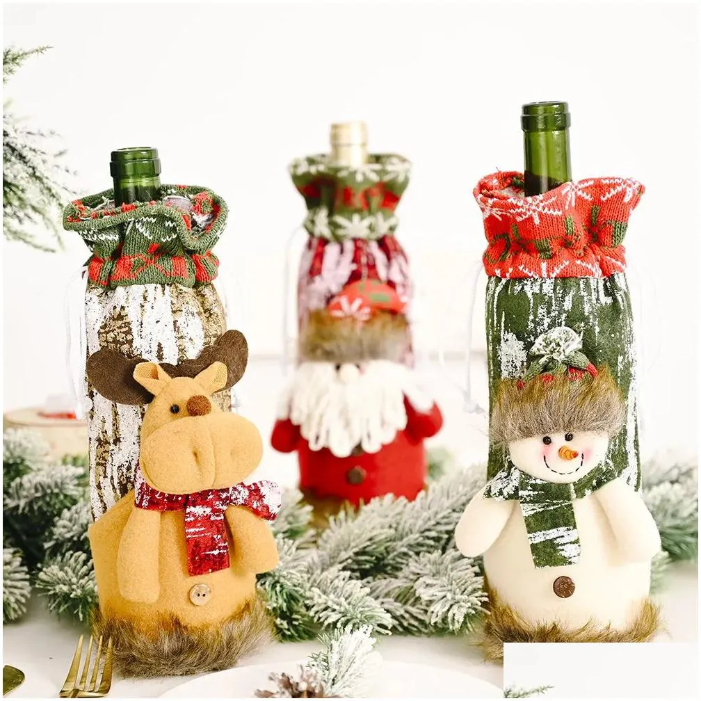 christmas red wine bottle cover bags merry christmas decoration holiday home party santa claus christmas packaging