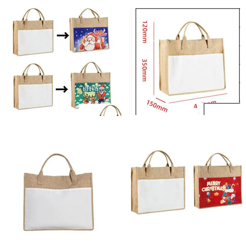 usa local warehouse sublimation jute tote bags with handles reusable linen grocery shopping bag blank burlap storage bag for woman diy decoration