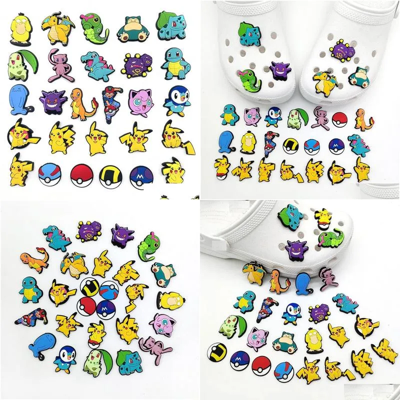 Anime charms wholesale cute fairy elf ghost monster fire dragon cartoon charms shoe accessories pvc decoration buckle soft rubber clog charms fast