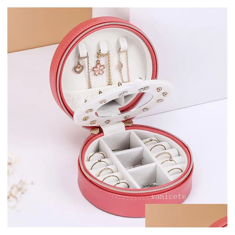 travel jewelry box mini portable storage boxes organizer with mirror women rings earrings necklaces bracelets bins lt202