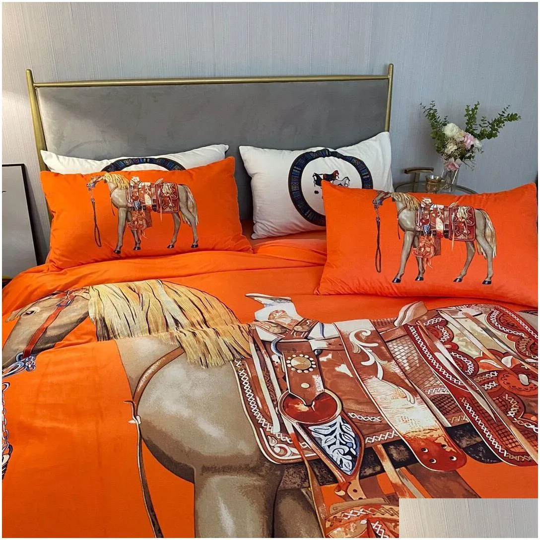 2022 orange bedding sets cover 4 pcs velvet queen bed comforters sets pillow cases luxury king size bed sheet sets home decoration