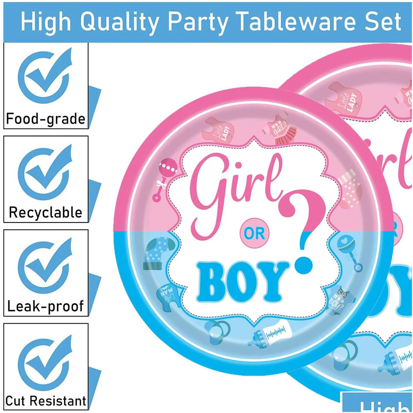 baby shower plates gender reveal napkins boy or girl paper plates birthday party supplies set serves 16 guests for kids includes plates, napkins, forks