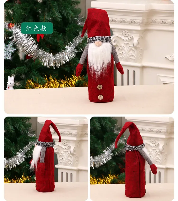 Christmas Gnomes Wine Bottle Cover Swedish Tomte Gnomes Wine Bottle Toppers Santa Claus Bottle Bags Christmas Decorations sxjun13