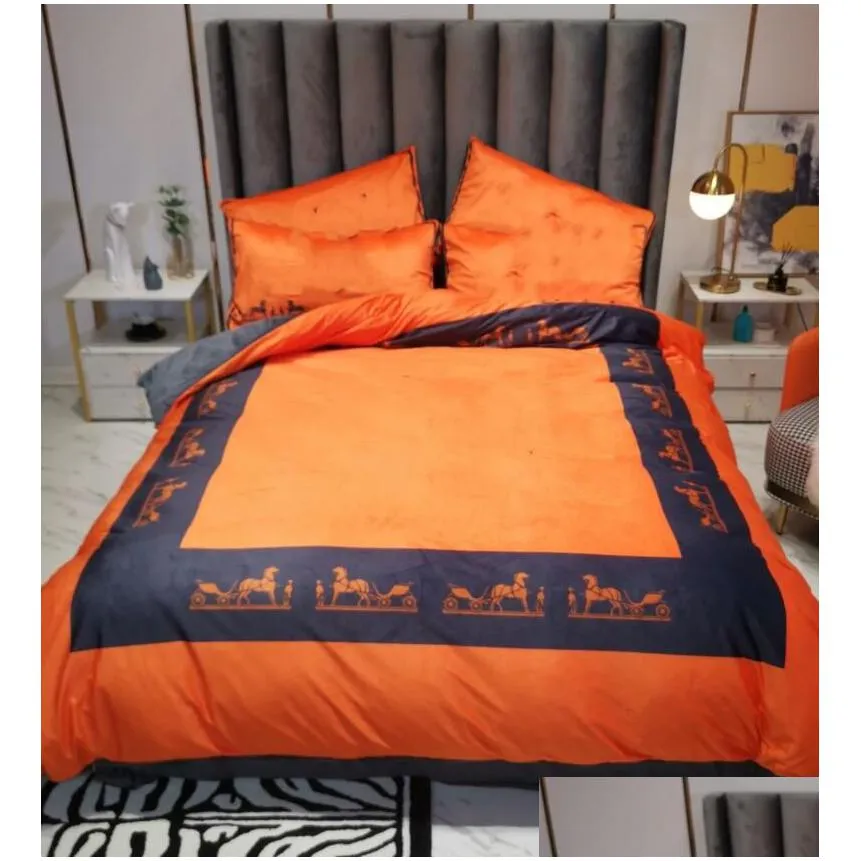 orange designer bedding sets velvet duvet cover queen size bed comforters set 4 pcs pillow cases