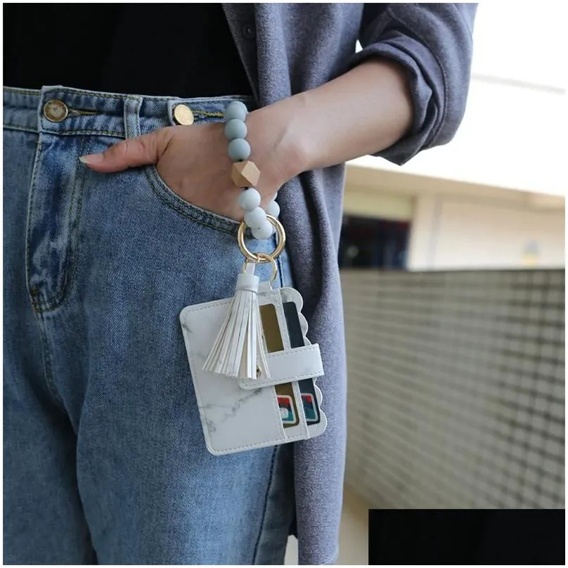Keychains Girls Bangle Bracelet Keyring ID Card Slots Wristlet Wallet With
