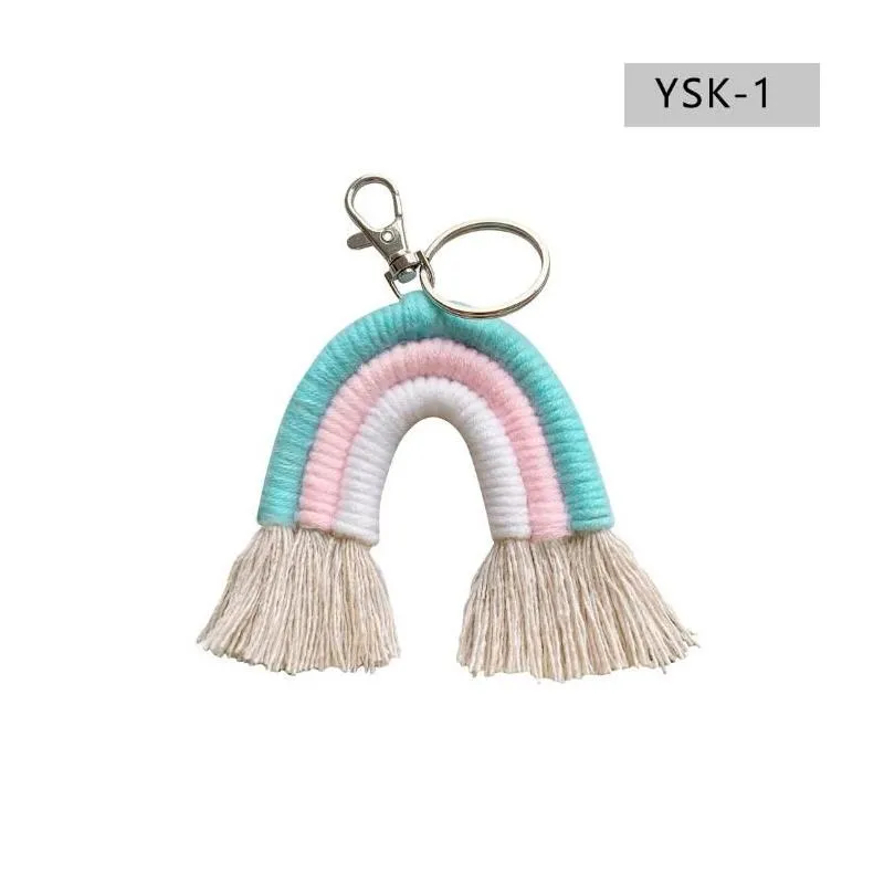 Weaving Rainbow Keychains for Women Tassel Macrame Keyrings Key Holder Jewelry