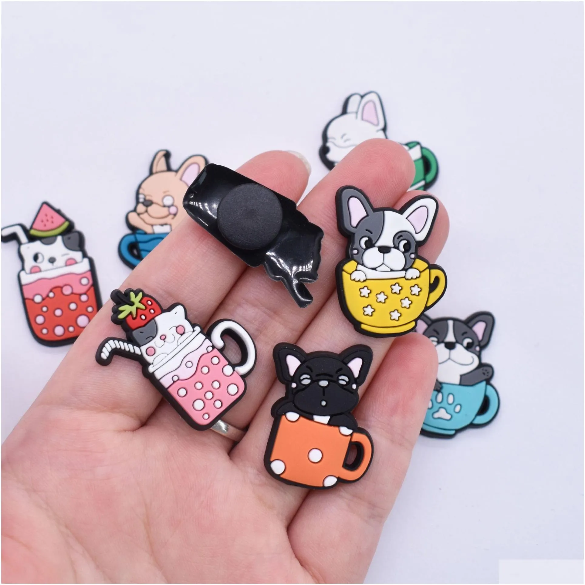 Anime charms wholesale childhood memories milk tea dogs funny gift cartoon charms shoe accessories pvc decoration buckle soft rubber clog