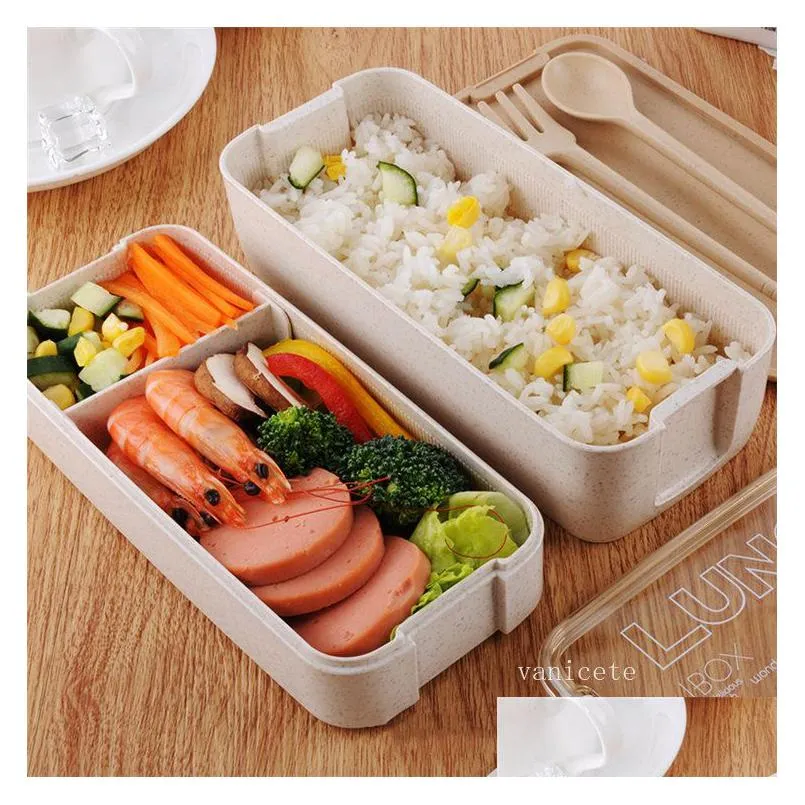 home lunch boxes 3 grid wheat straw bento transparent lid food container for work travel portable student lunch boxes containers lt255