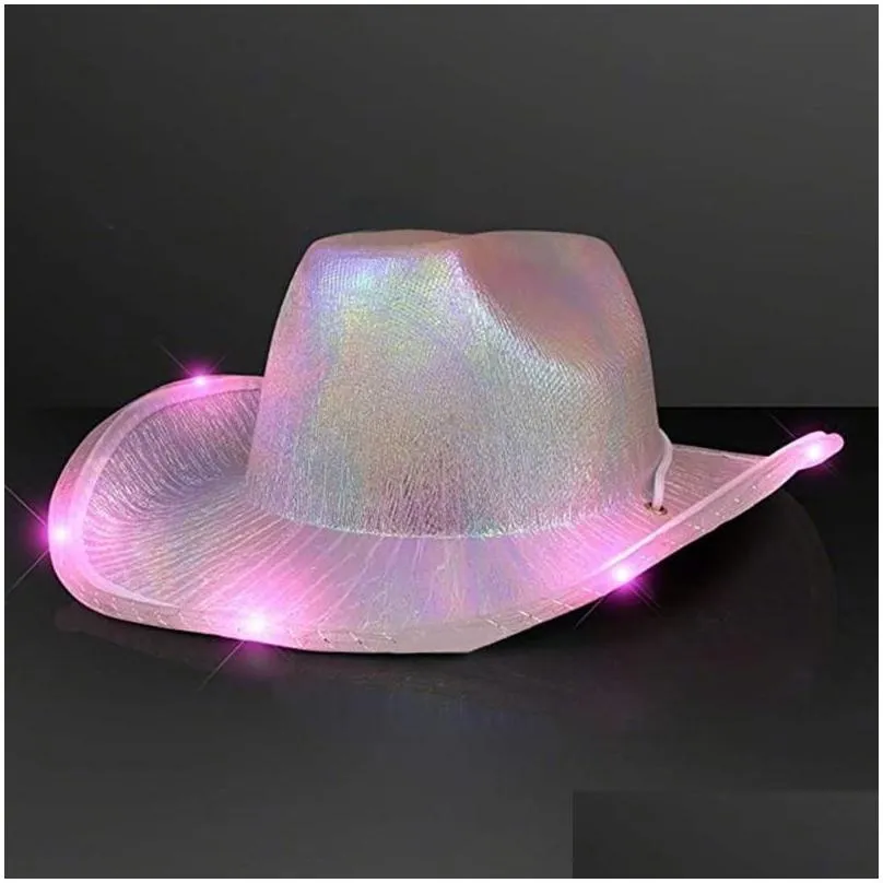 Berets Pearlescent  Hat Cowgirl Hats For Women With Light Party Panama Caps Western Costume Accessories Sombreros De