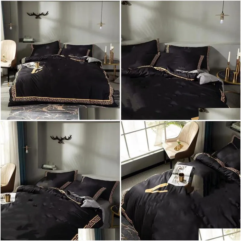 fashion black designer bedding sets duvet cover queen size bed comforters set covers bed sheet pillowcases