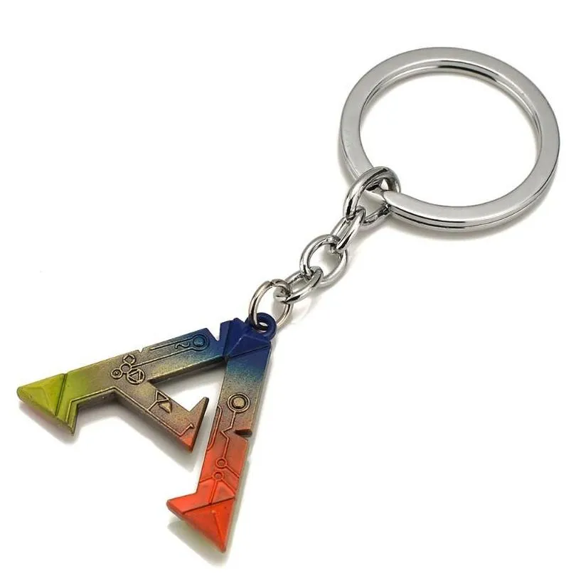 Keychains Trendy Colorful ARK Survival Evolved Keychain Pendant Necklace Letter Keyring Chaveiro Rope Choker Game Key Holder Jewelry