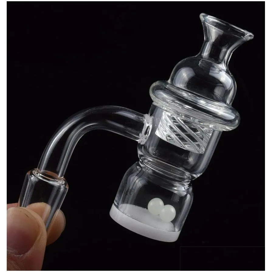 Flat Top Splash Guard Opaque Bottom Quartz Banger With 10mm 14mm 18mm Quartz Nail With Cyclone Spinning Carb Cap and Terp Pearl ball