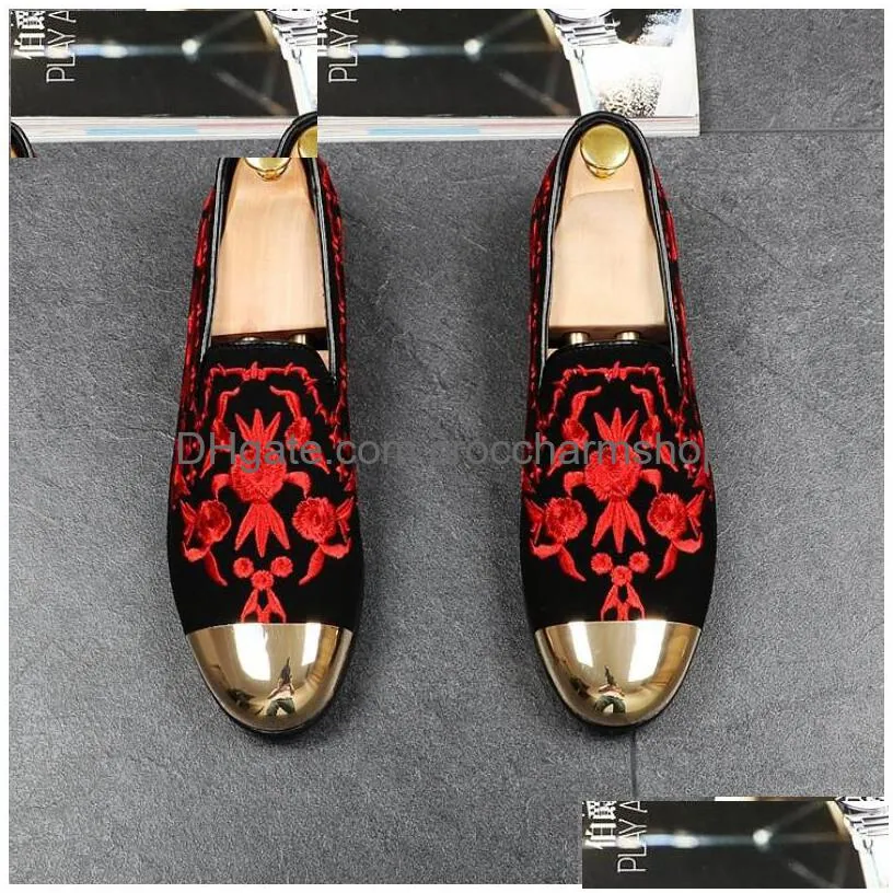 gold embroidered party wedding dress shoes mens designer for men business leather with lace-up black plus-size shoe luxury