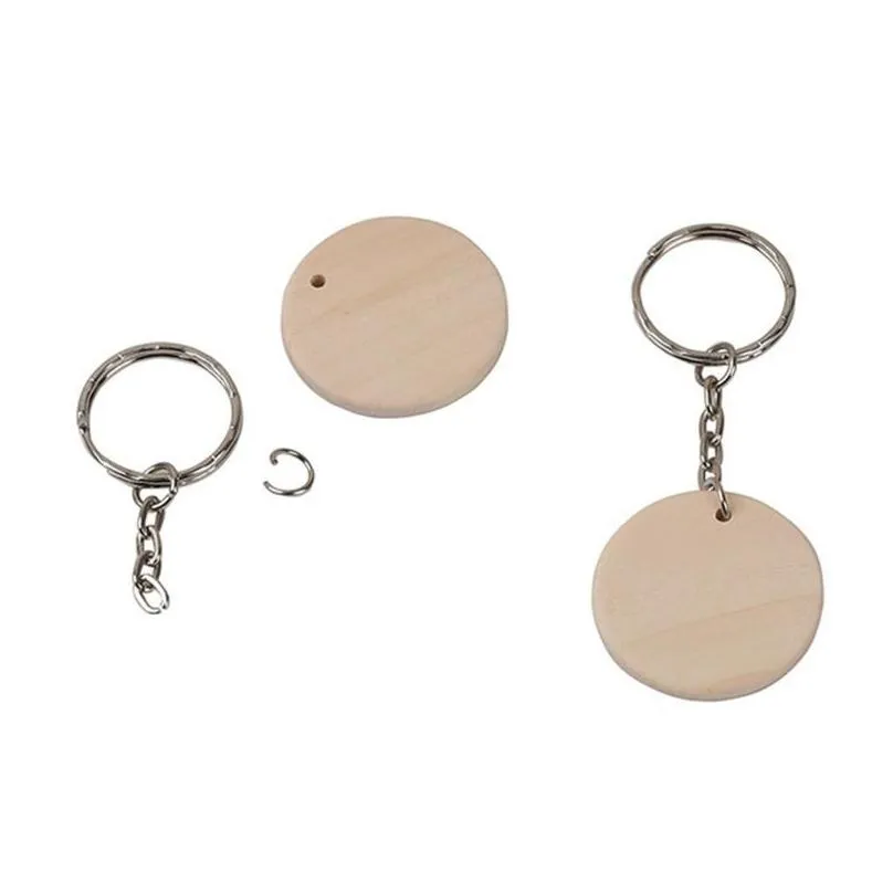 Keychains 100pcs Natural Wood Slices Keychain Unfinished Predrilled Log Discs Round Blank Wooden Circles With Key RingsKeychains