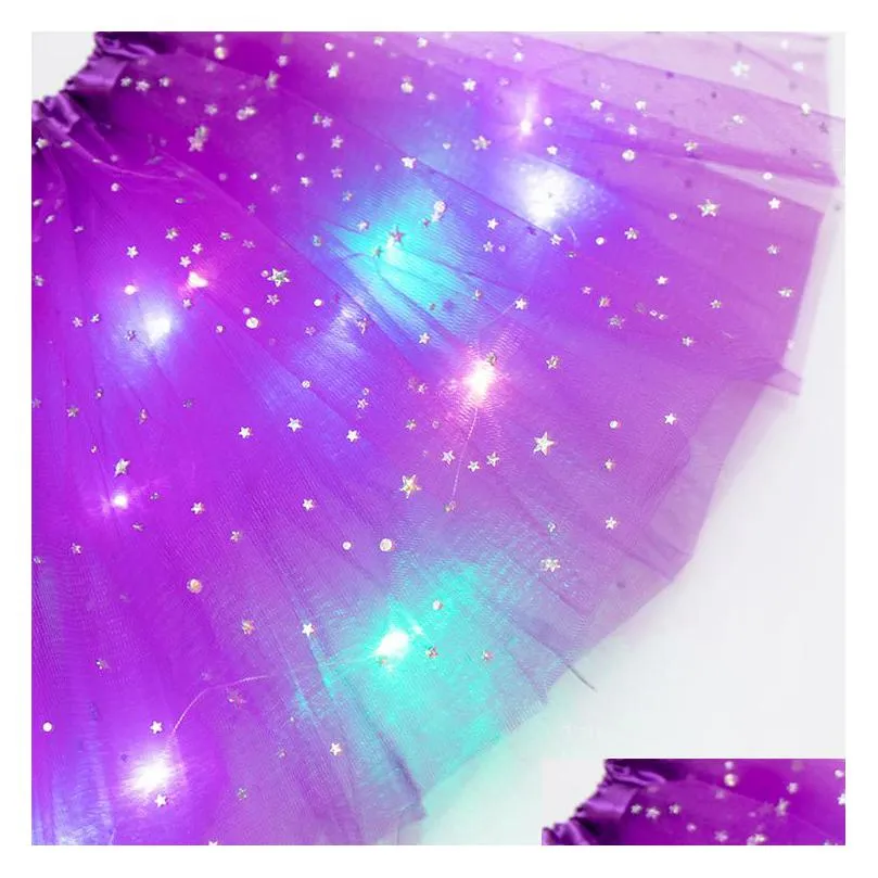 festive party favor children`s fluffy skirt birthday party mesh led light tutu skirt luminous princess dress lt031