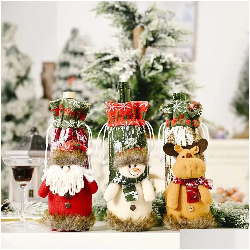 christmas red wine bottle cover bags merry christmas decoration holiday home party santa claus christmas packaging