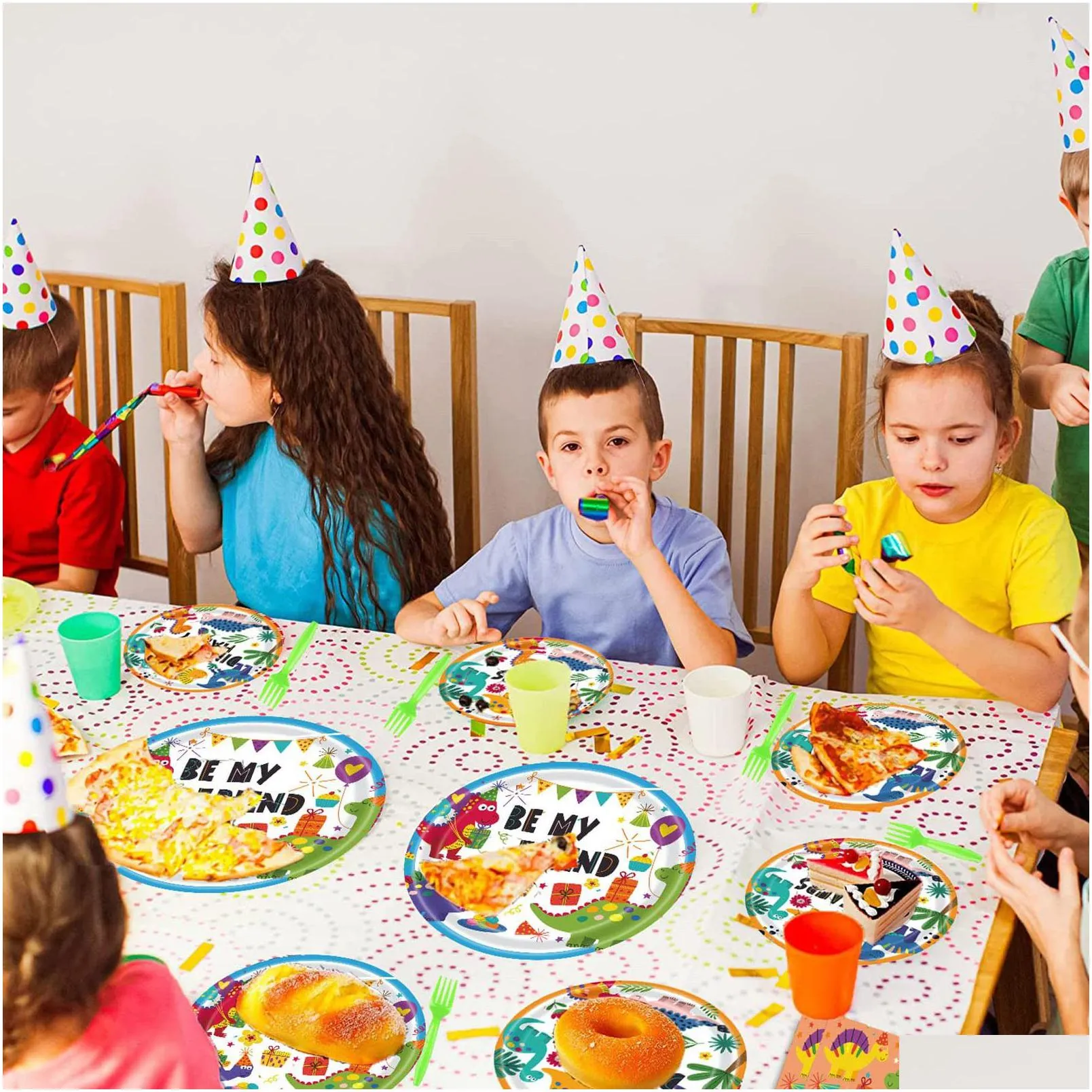 dinosaur plates birthday dinnerware tableware disposable paper plate value party supplies serves 16 for kids includes plates, napkins, forks