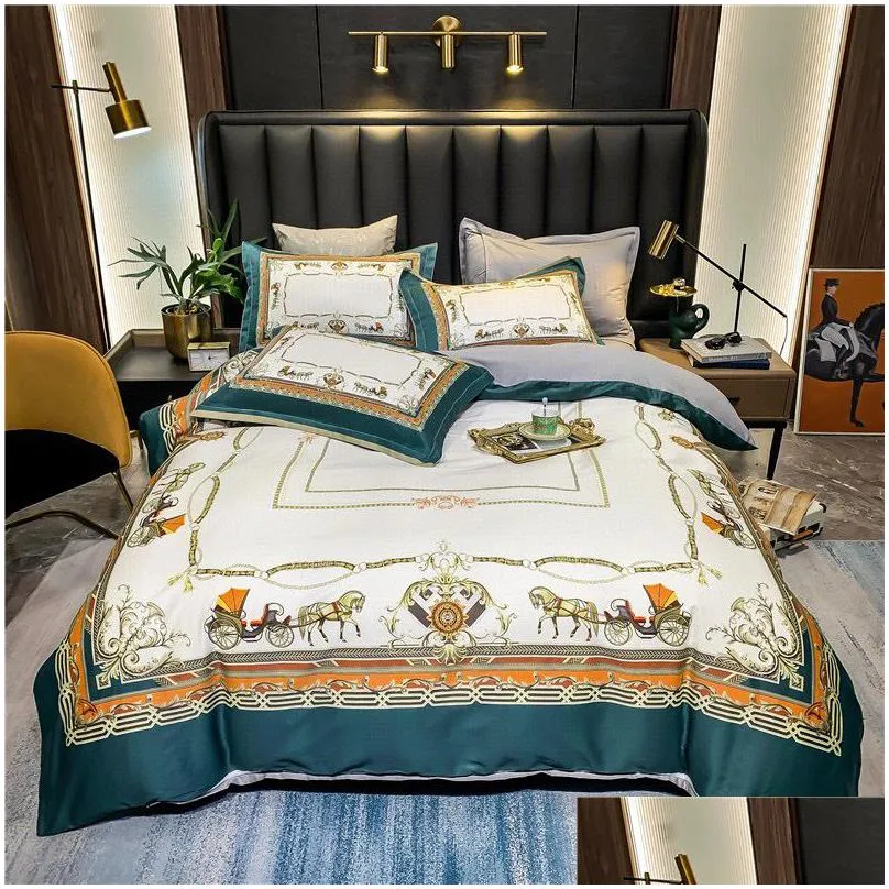 brown designer bedding sets horse printed cotton palace queen king size duvet cover bed sheet fashion autumn spring pillowcases