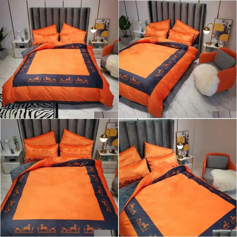 orange designer bedding sets velvet duvet cover queen size bed comforters set 4 pcs pillow cases