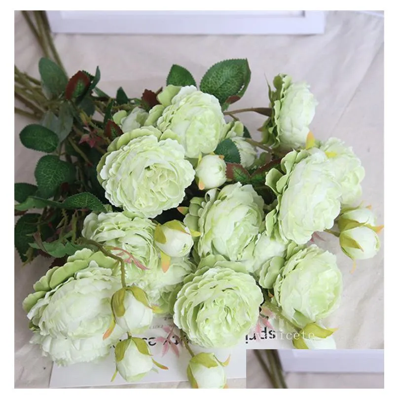 decoration flowers 3heads western roses peony imitation flowers for home decoration wedding wall artificial flowers lt418
