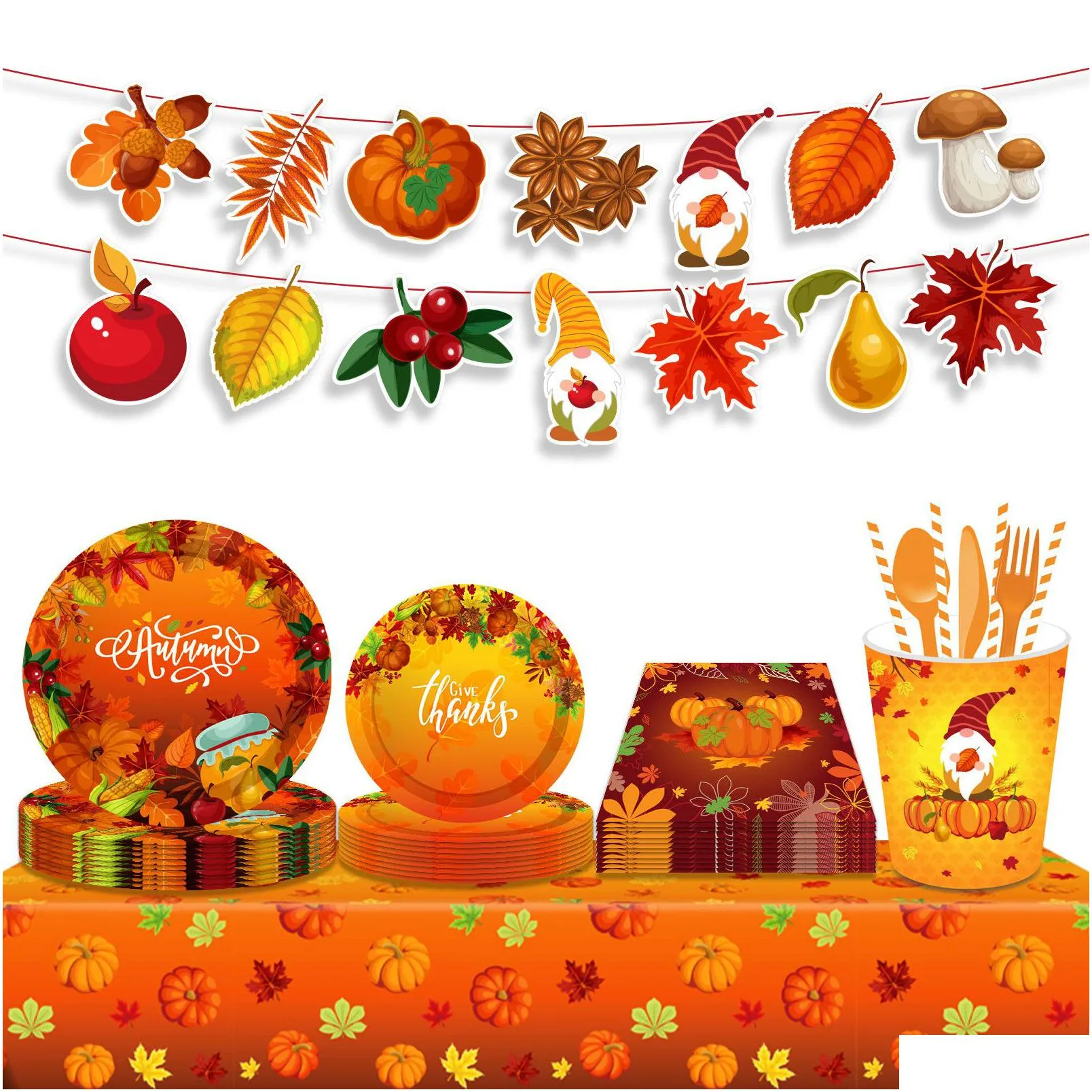 autumn thanksgiving maple leaf paper plates party supplie plates and napkins birthday set party dinnerware serves 8 guests for plates, napkins, cups