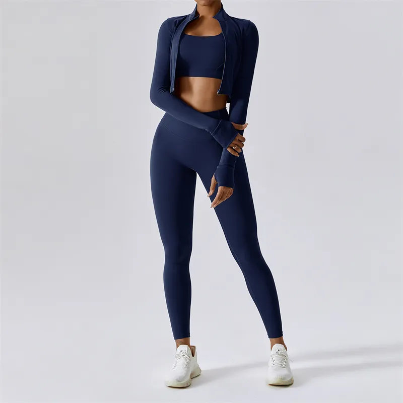 LL Brand Womens Yoga Outfit Three Pieces Vest+Pants+Jackets Suits Exercise Close-Fitting Fitness Wear Running Elastic Adult Workout Sportswear Elastic Trouser Tops