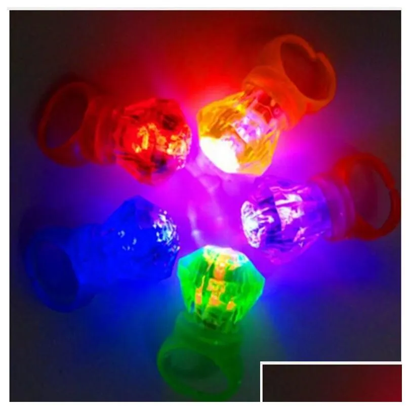 plastic diamond shape led finger ring light-up toys mix colors light simulation kids toy party decoration