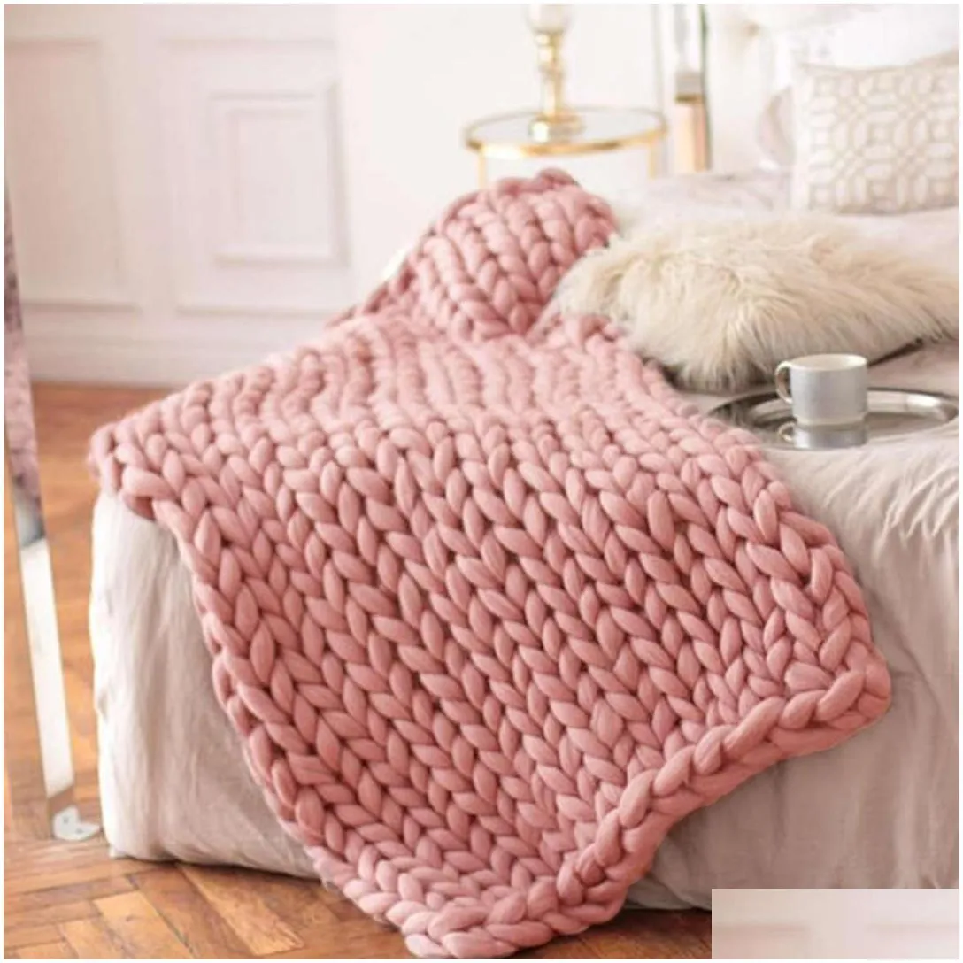 100x150cm Warm Handmade Throw Blanke Sofa Bed Chunky Knitting Blanket Thick Yarn Line Bulky Knitted Throw Comforters Home Decor