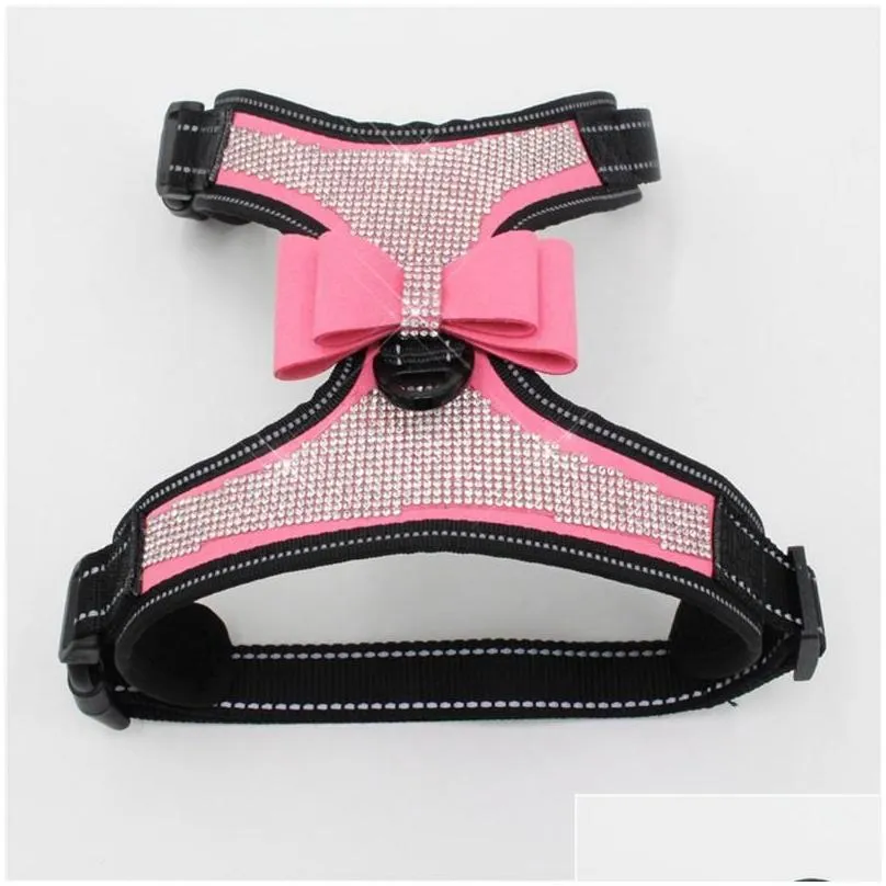 Dog Collars & Leashes Adjustable Pet Puppy Bow Harness Collar Leash For Small Medium Large Dogs Animals Walking Hand Strap Tag Supplies