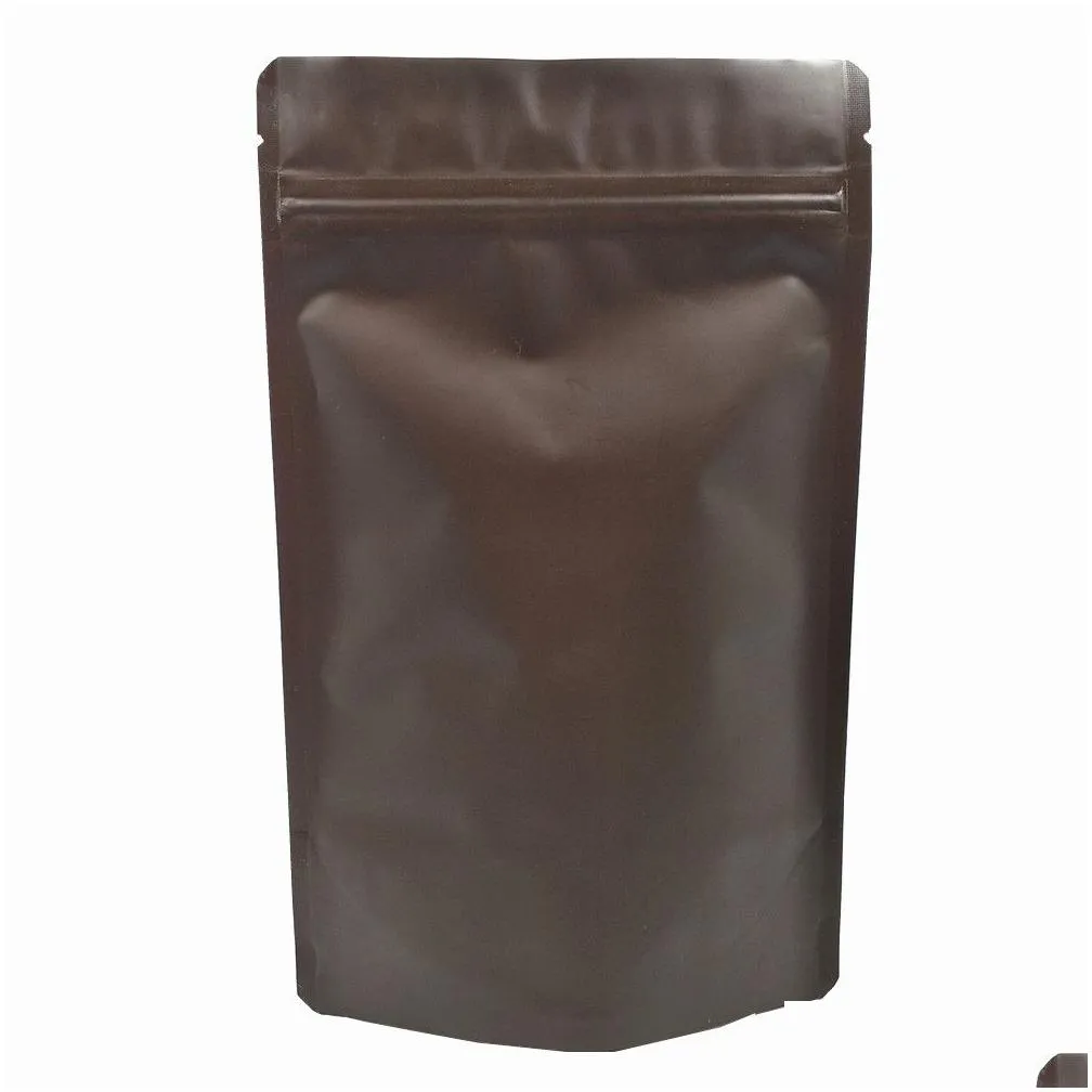 wholesale 50pcs/Lot Stand Up Resealable Pure Aluminum Foilk Storage Bag Coffee Powder Packing Self Seal Matte Package Bag