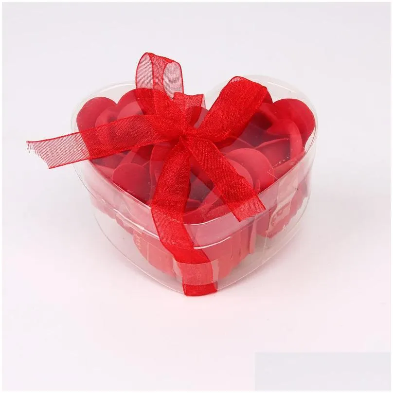 100sets 3pcs/set Bath Bathing Body Rose Flower Heart Shape Heart-Shaped Scented Soap Rose Petal With Box Ribbon Colors