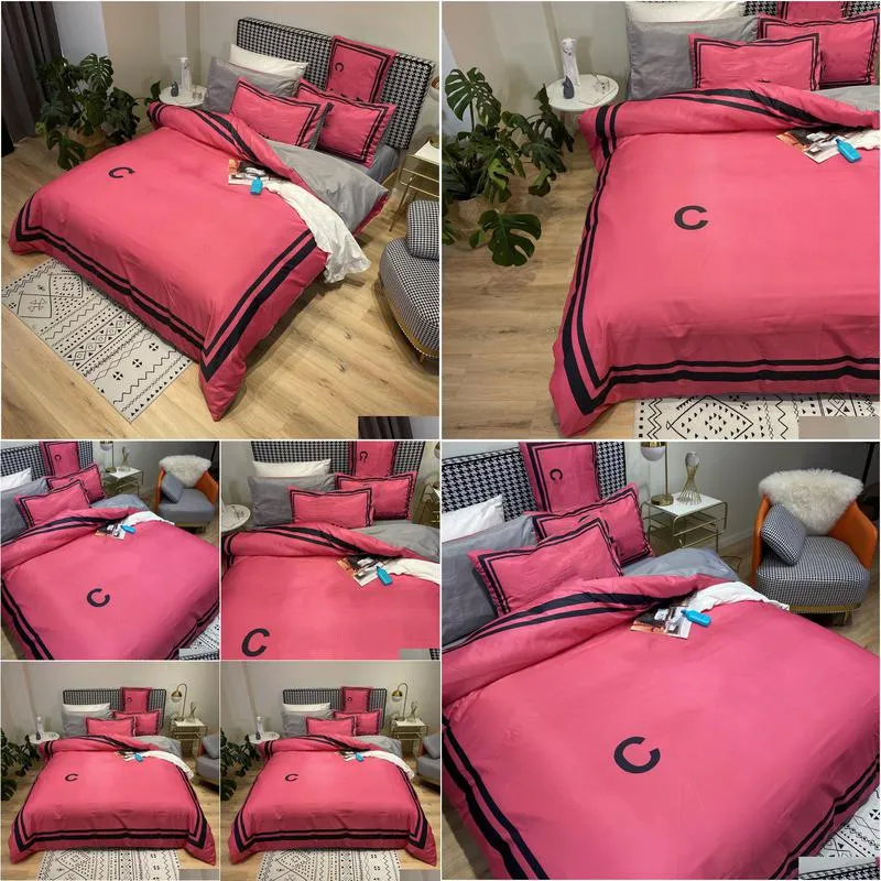 rose pink luxury designers bedding sets queen size duvet cover bed sheet pillowcases high quality designer comforter set