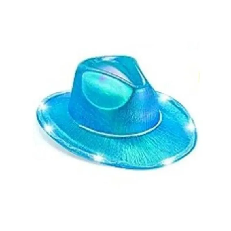 led white light up  hats neon cowgirl hat holographic rave fluorescent hats with adjustable windproof cord for halloween costume