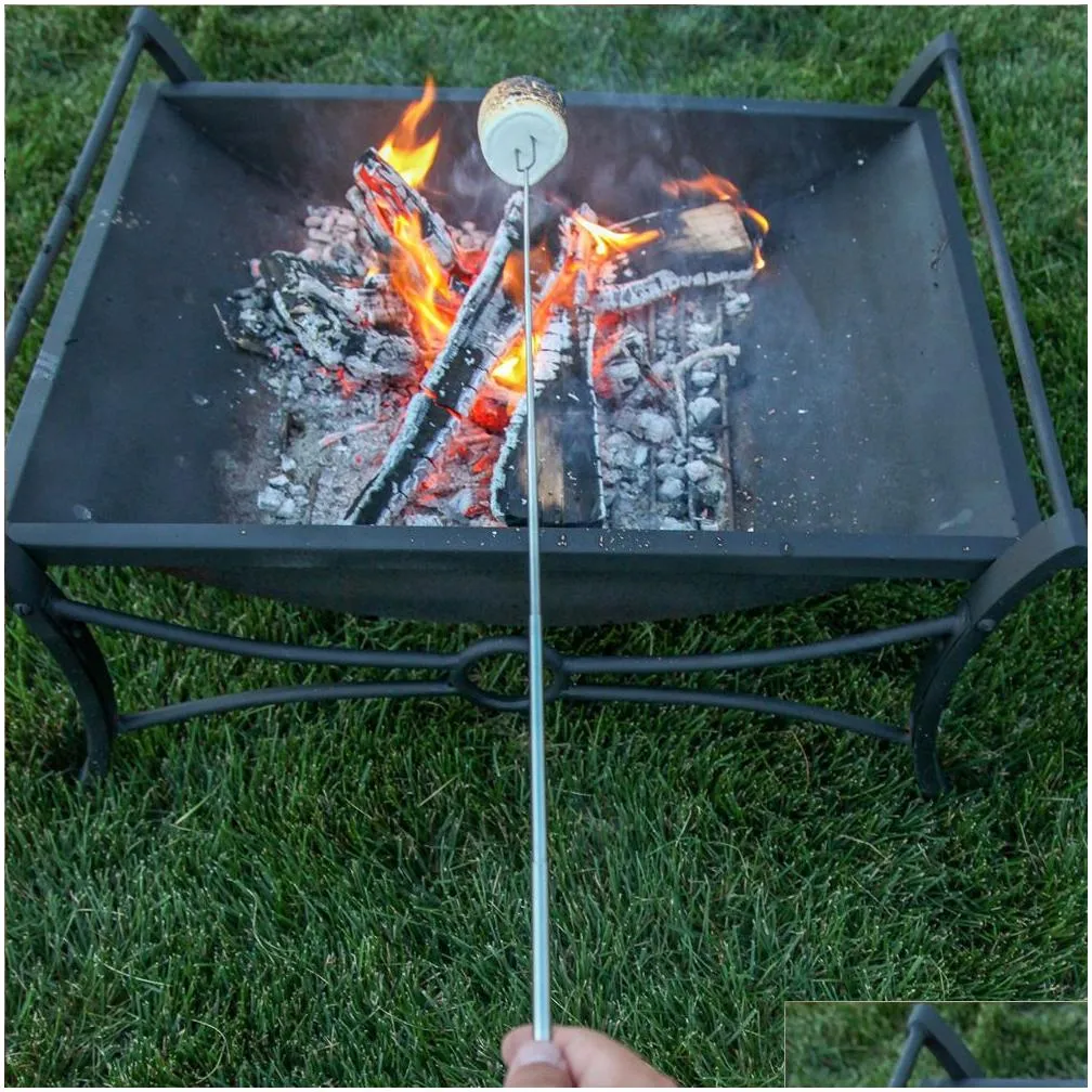 Camping Campfire Marshmallow Hot Dog Telescoping Roasting Fork Sticks Skewers Bbq Forks Stainless Steel random color