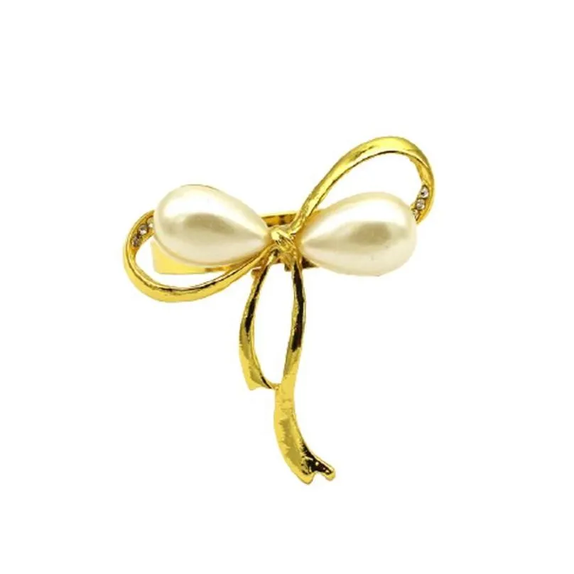 Napkin Rings 6Pcs Golden Cute Pearl Bow Shape Serviette Buckle For Wedding Party Table Decoration Kitchen Supplies