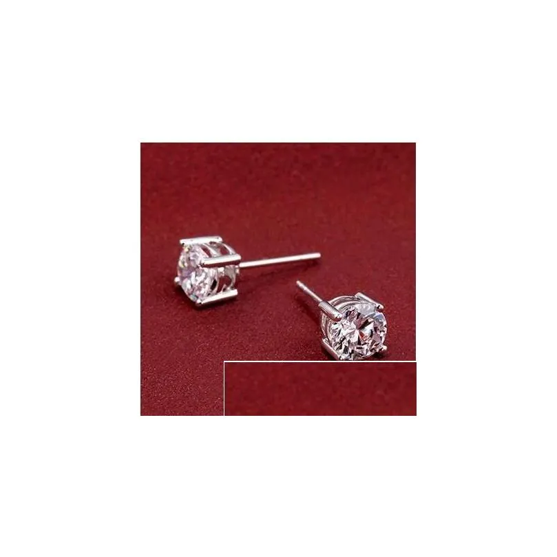 Mens womens lovers wedding Stud Earrings Jewelry High Quality Fashion Round 4 prong 100% Silver moissanite Diamond Earrings For