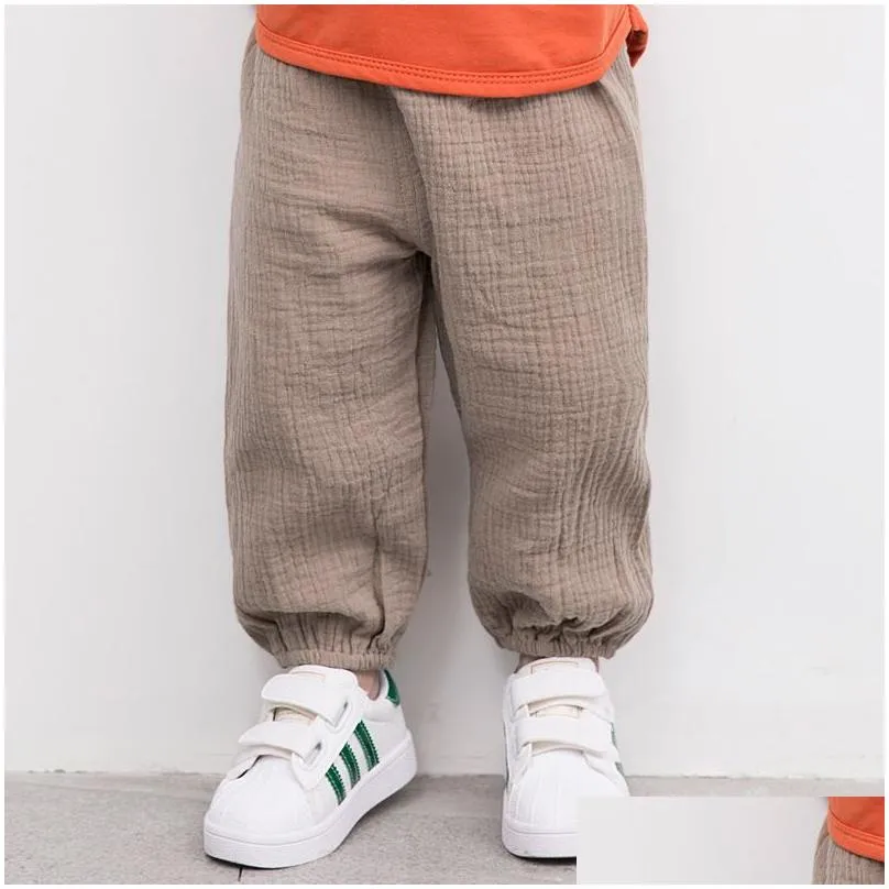 Summer Trousers Solid Color Linen Pleated Children Ankle-length Pants for Baby Boys Pant Harem Kids Child 0347
