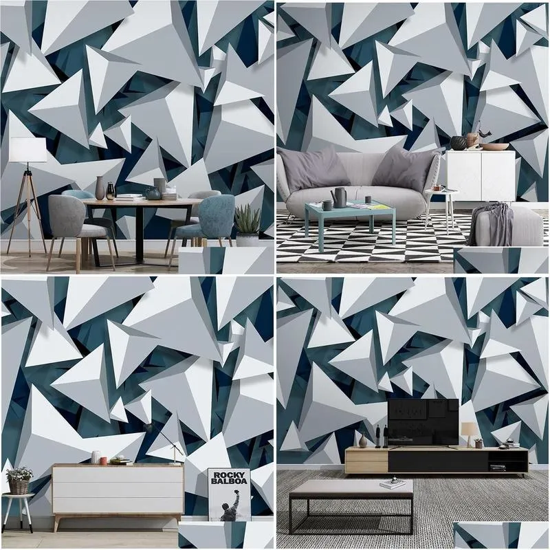 Wallpapers Custom Wall Cloth Painting Abstract 3D Geometric Triangle Pattern Living Room TV Background Decor Wallpaper Papel De