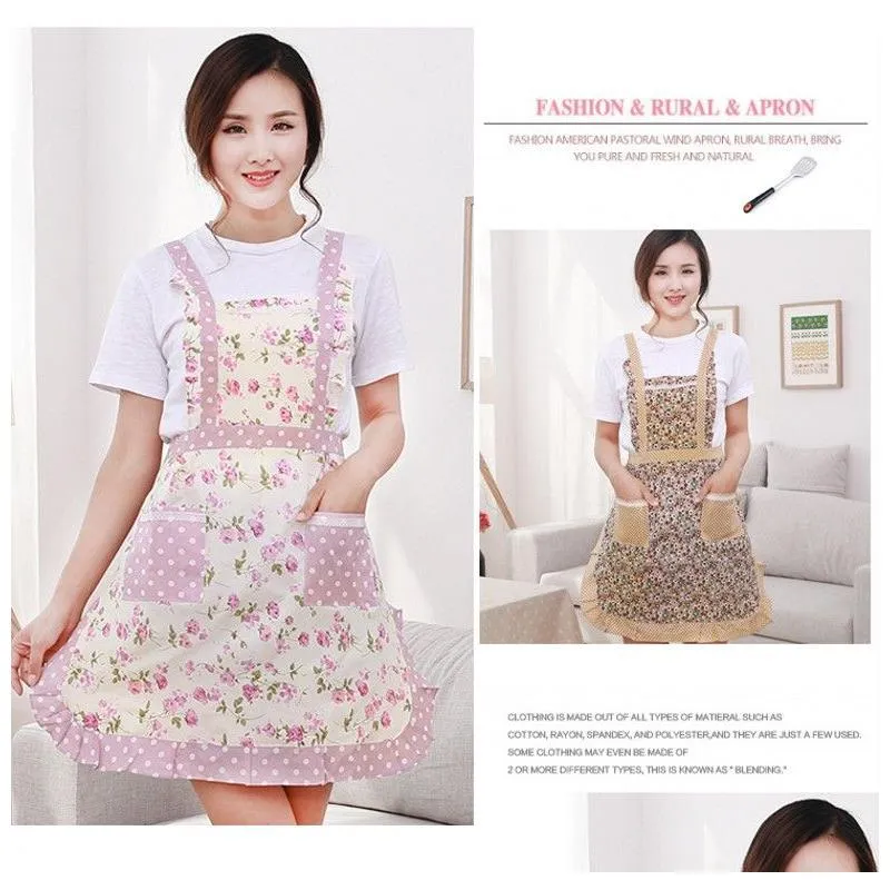 women aprons with pocket cooking ruffle chef floral kitchen restaurant princess apron polyester kindergarten clothes bib with pockets