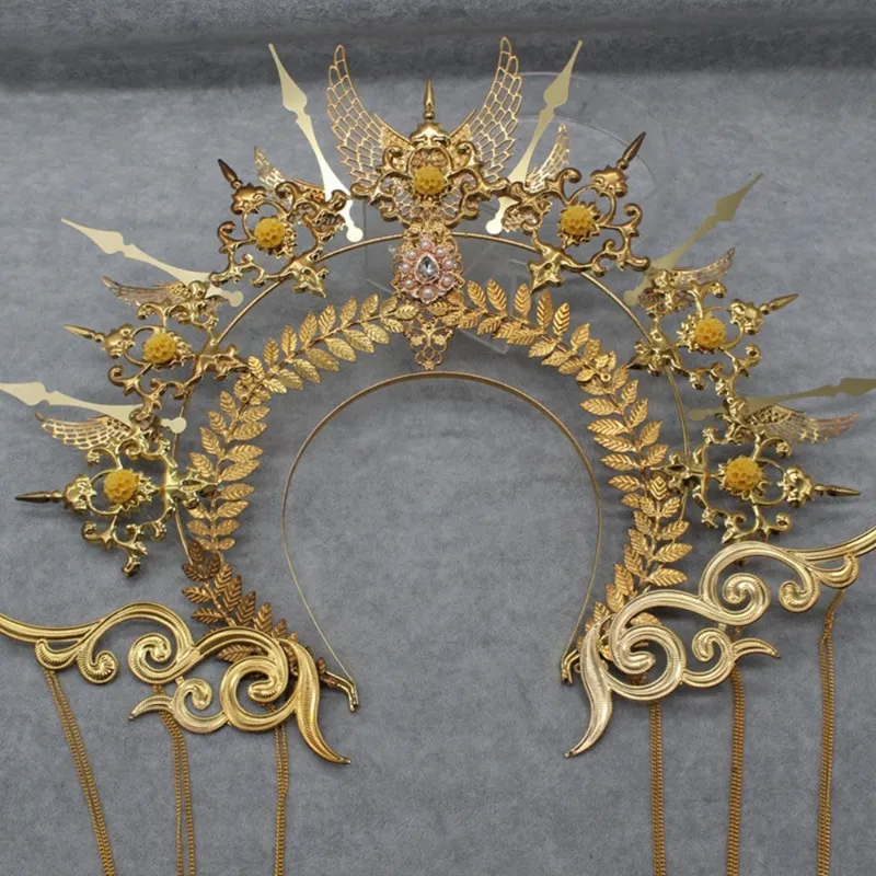 Vintage Saint Halo Crown and Tiara Headband Baroque Goddess Crown Headpiece Bridal Hair Accessories Costume