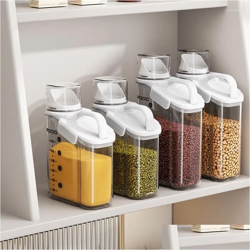 Storage Bottles Grain Box Cereals Container With Scale Handle Food Bean Sealed Jar Kitchen Large Capacity Dispenser Oatmeal Bottle