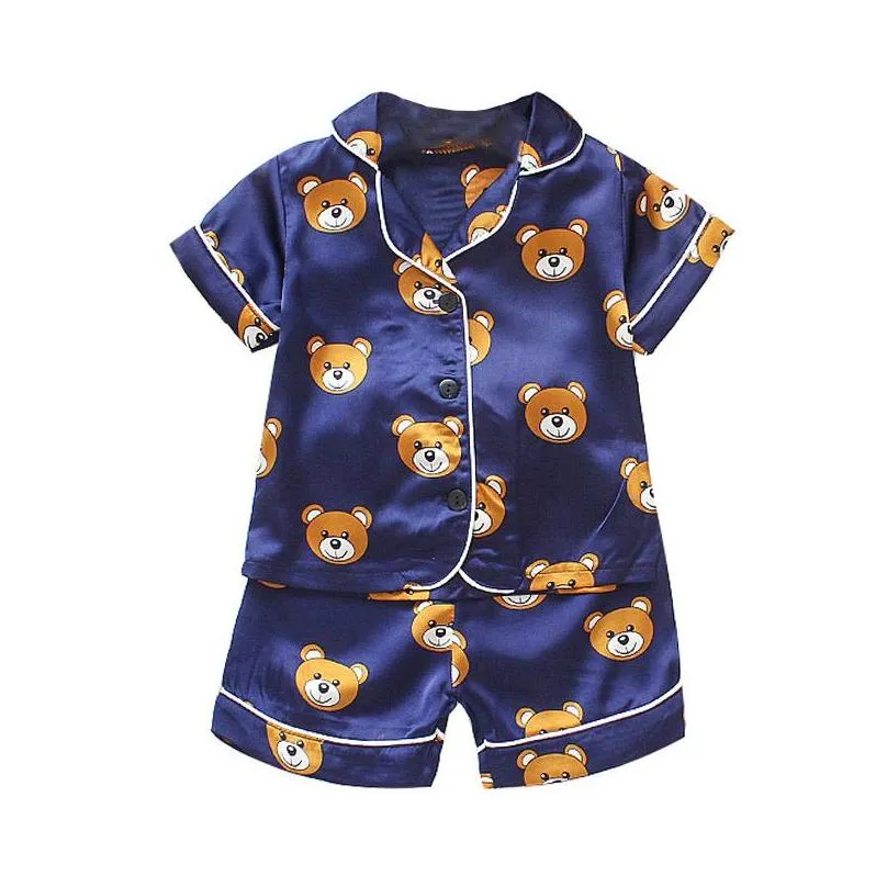 Toddler Silk Satin Pajamas Pyjamas Set Baby Sleepwear Pijama Suit Boys Girls Sleep Two Piece Kids Loungewear 220809