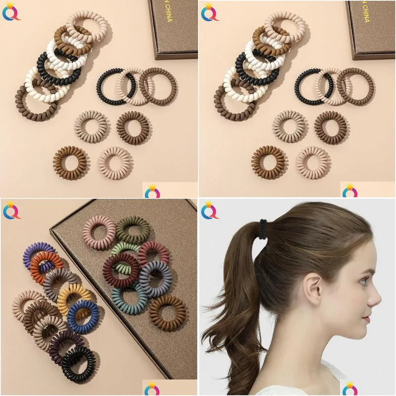 New Fashion Ribbon Matte Solid Telephone Wire Elastic Hair Band Frosted Spiral Cord Rubber Band Hair Tie Stretch Head Band Gum 1535