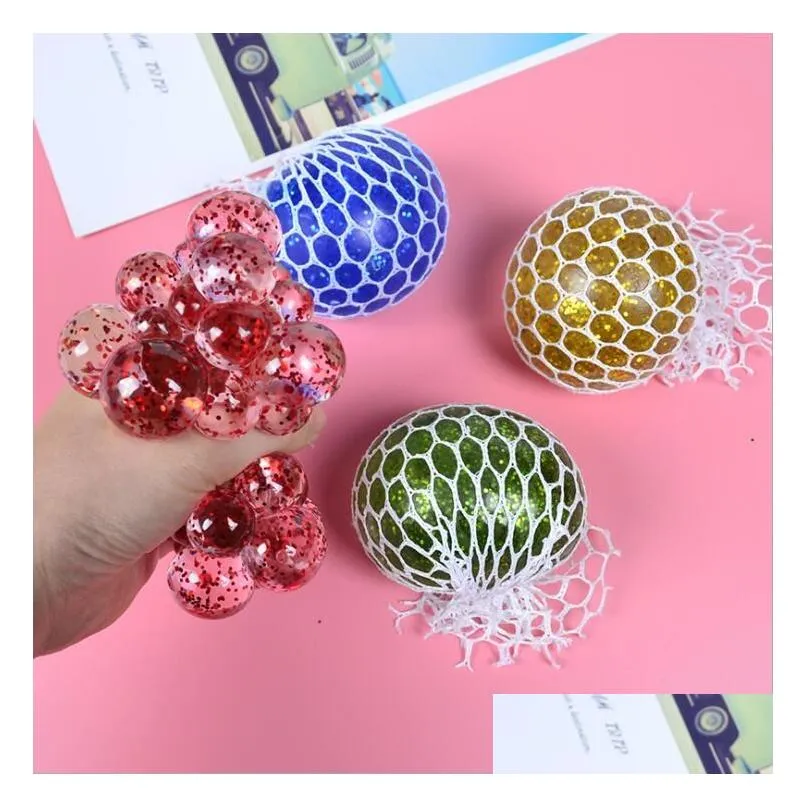 squishy toy 5.0CM Colorful Beads Mesh Squish Grape Ball Fidget Toy Anti Stress Venting Balls Squeeze Decompression Anxiety Reliever