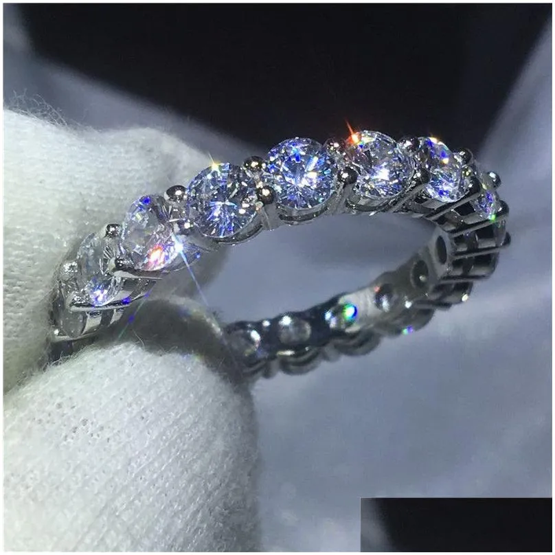 Choucong Top Selling Never Fade Sparkling Luxury Jewelry 925 Sterling Silver Princess Cut White Topaz CZ Diamond Promise Wedding Bridal Ring