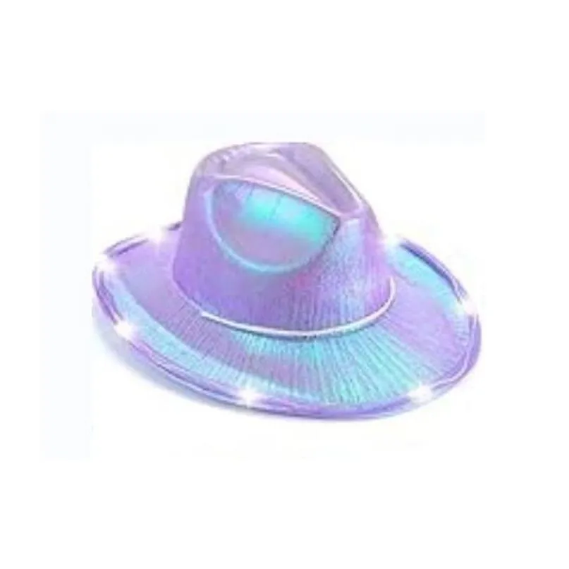 led white light up  hats neon cowgirl hat holographic rave fluorescent hats with adjustable windproof cord for halloween costume