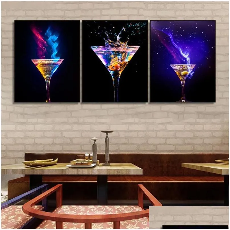 Blue Light Wine Glass Canvas Poster Bar Kitchen Decoration Painting Modern Home Decor Wall Art Picture Dining Room Decoration1