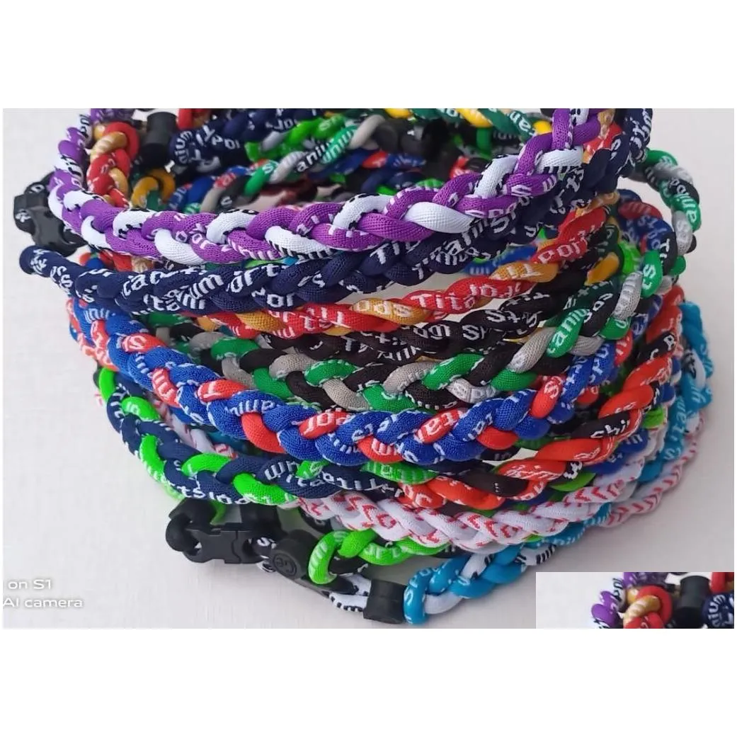 Titanium Sport Accessories 100pcs athletic triple twist single rope necklace baseball tornado bracelet weaves necklaces for kids youth and athletics