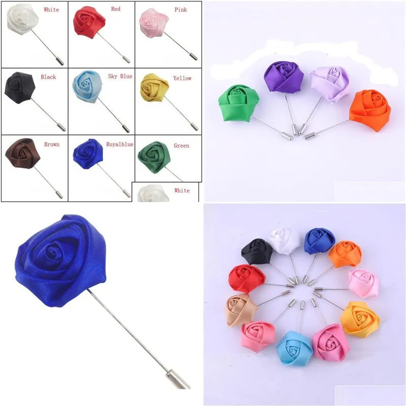 Wedding Boutonniere Floral Stain Silk Rose Flower 16 Color Available Groom Groomsman Man Pin Brooch Corsage Suit Deco
