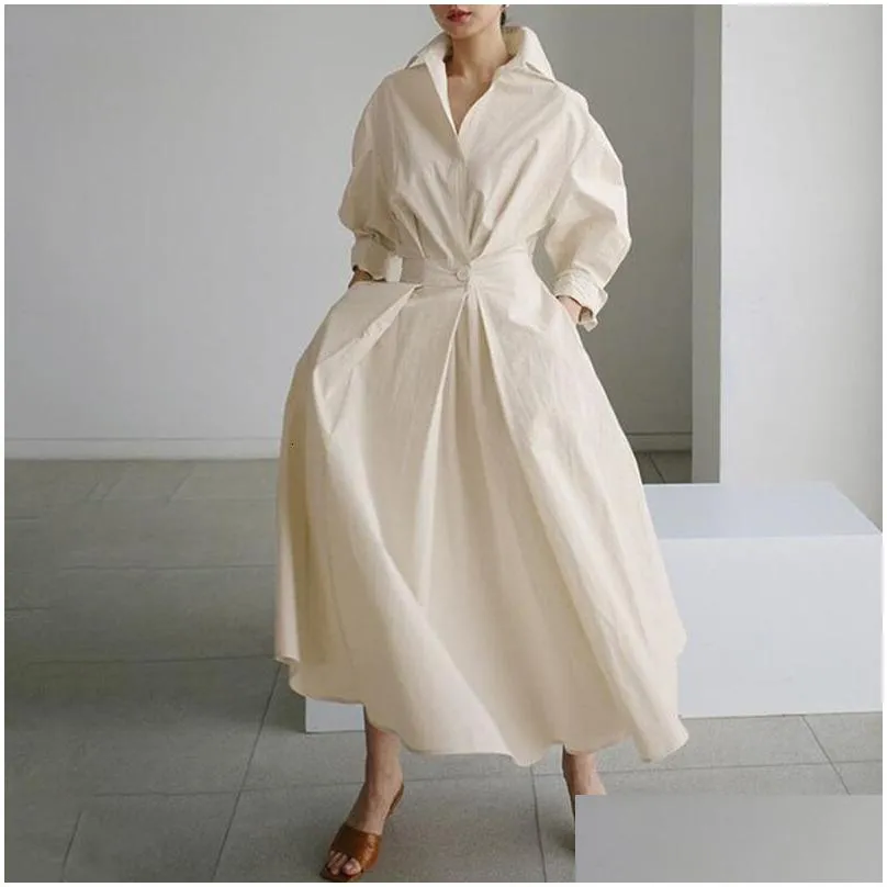 Casual Dresses 5XL Autumn And Winter Plus Size Women`s Clothing Fashion Street Casual Coat Button Lapel Belt Swing Dress Solid Coat